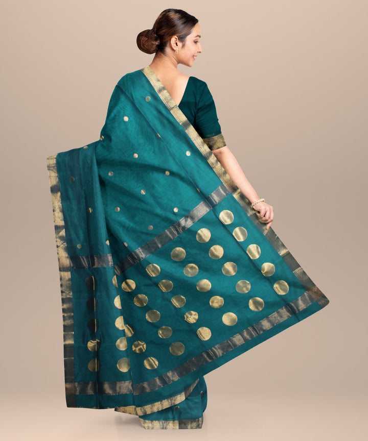 Deep green maheshwari handloom cotton silk saree