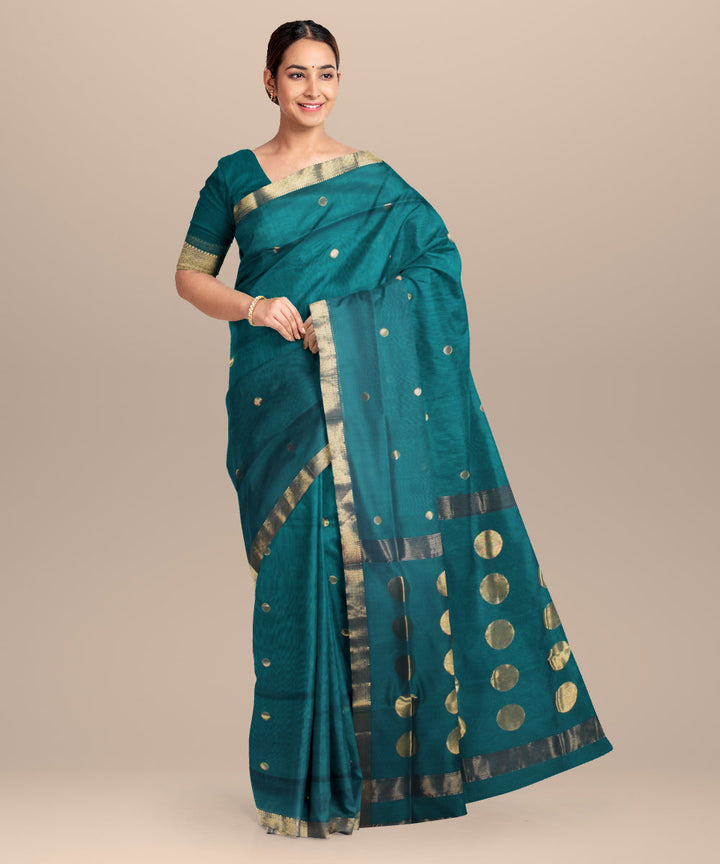 Deep green maheshwari handloom cotton silk saree