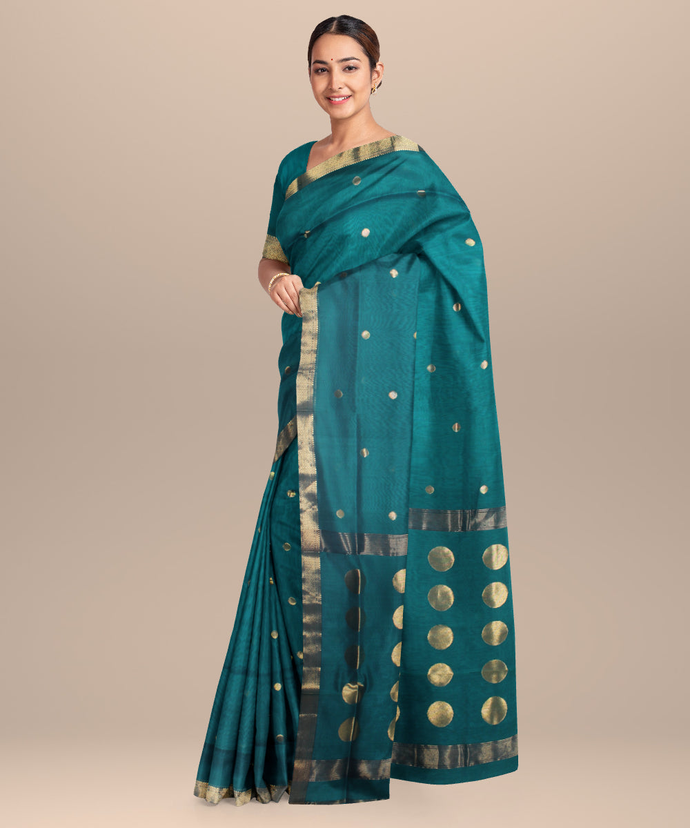 Deep green maheshwari handloom cotton silk saree