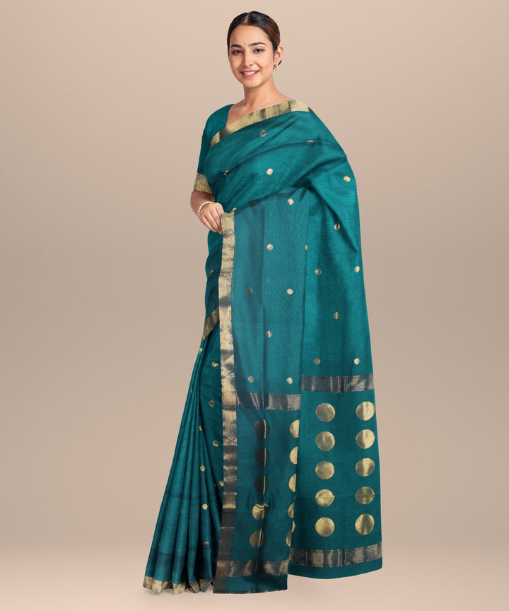 Deep green maheshwari handloom cotton silk saree