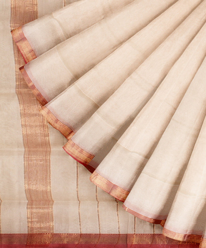Offwhite red maheshwari handloom cotton silk saree