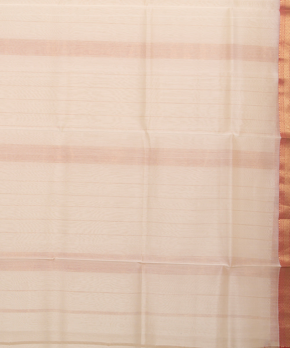Offwhite red maheshwari handloom cotton silk saree