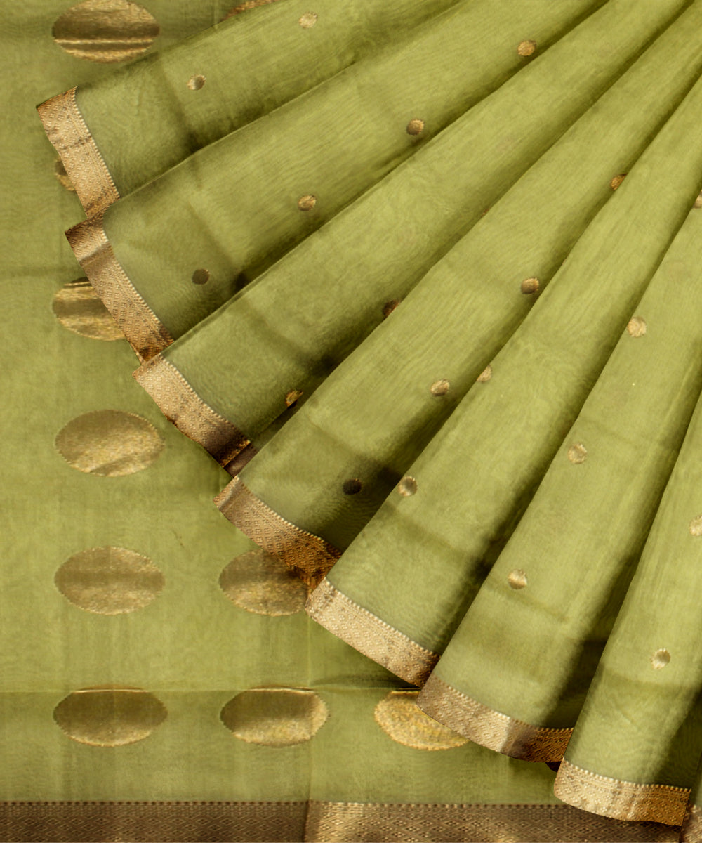 Lemon green maheshwari handloom cotton silk saree