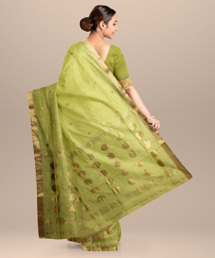 Lemon green maheshwari handloom cotton silk saree