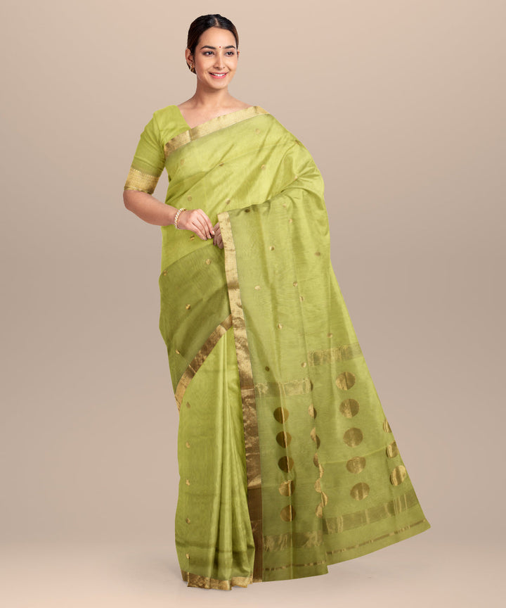 Lemon green maheshwari handloom cotton silk saree