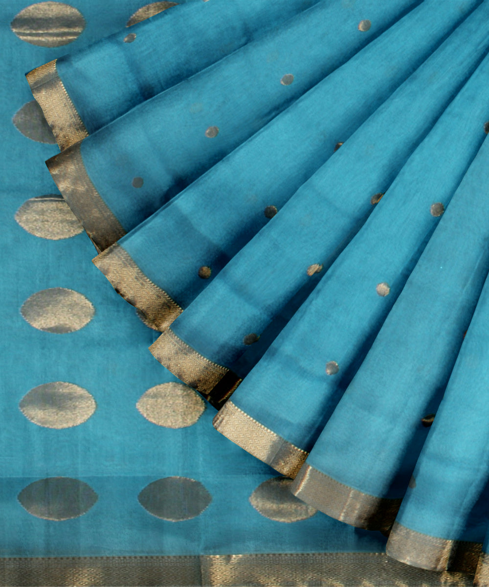 Sky blue maheshwari handloom cotton silk saree