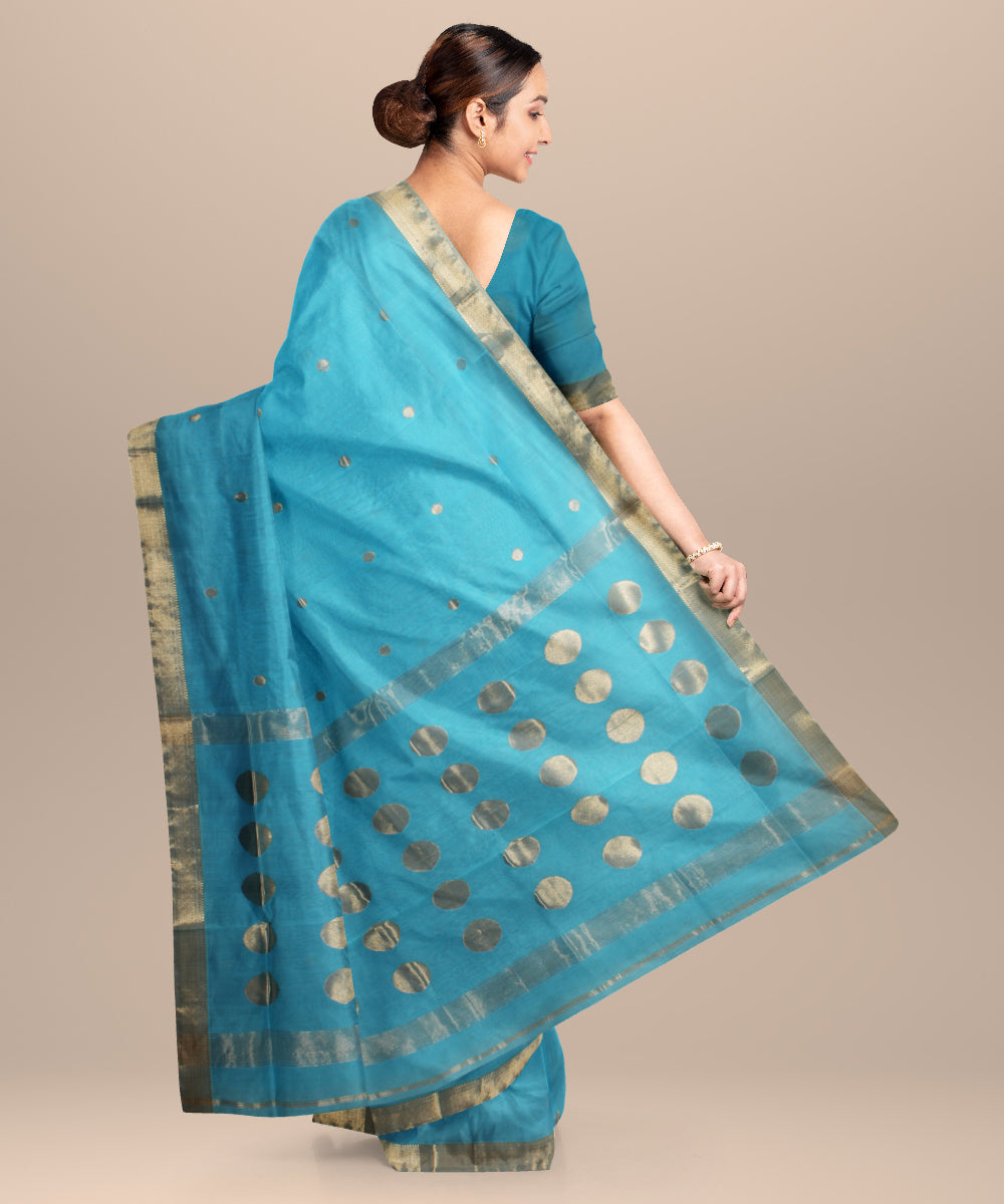 Sky blue maheshwari handloom cotton silk saree