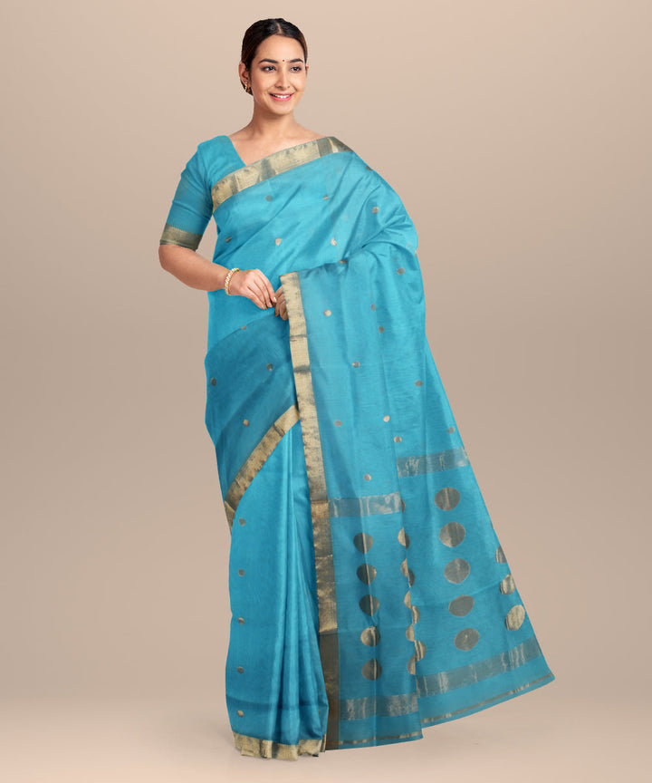 Sky blue maheshwari handloom cotton silk saree