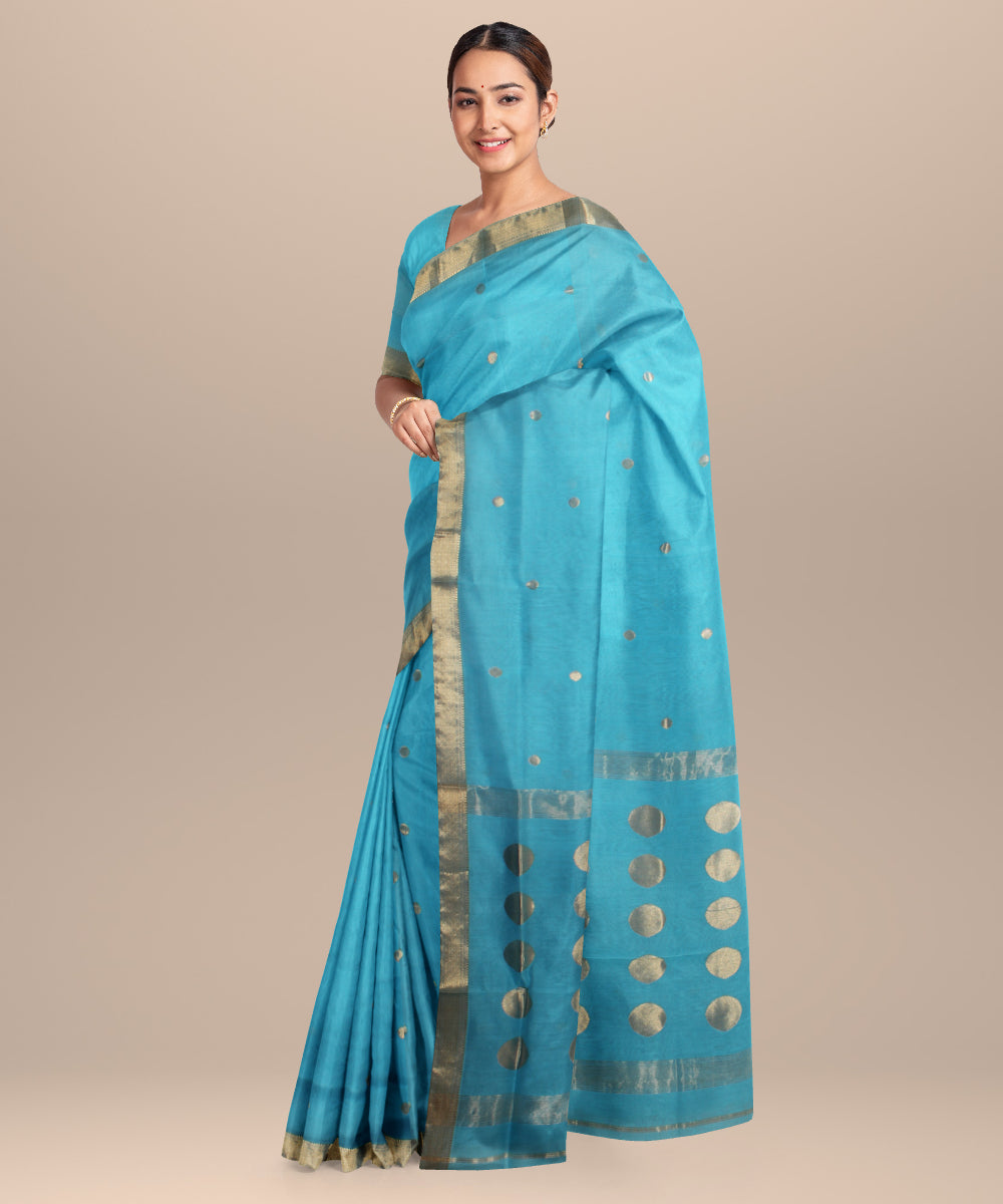 Sky blue maheshwari handloom cotton silk saree