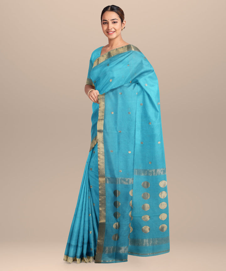 Sky blue maheshwari handloom cotton silk saree