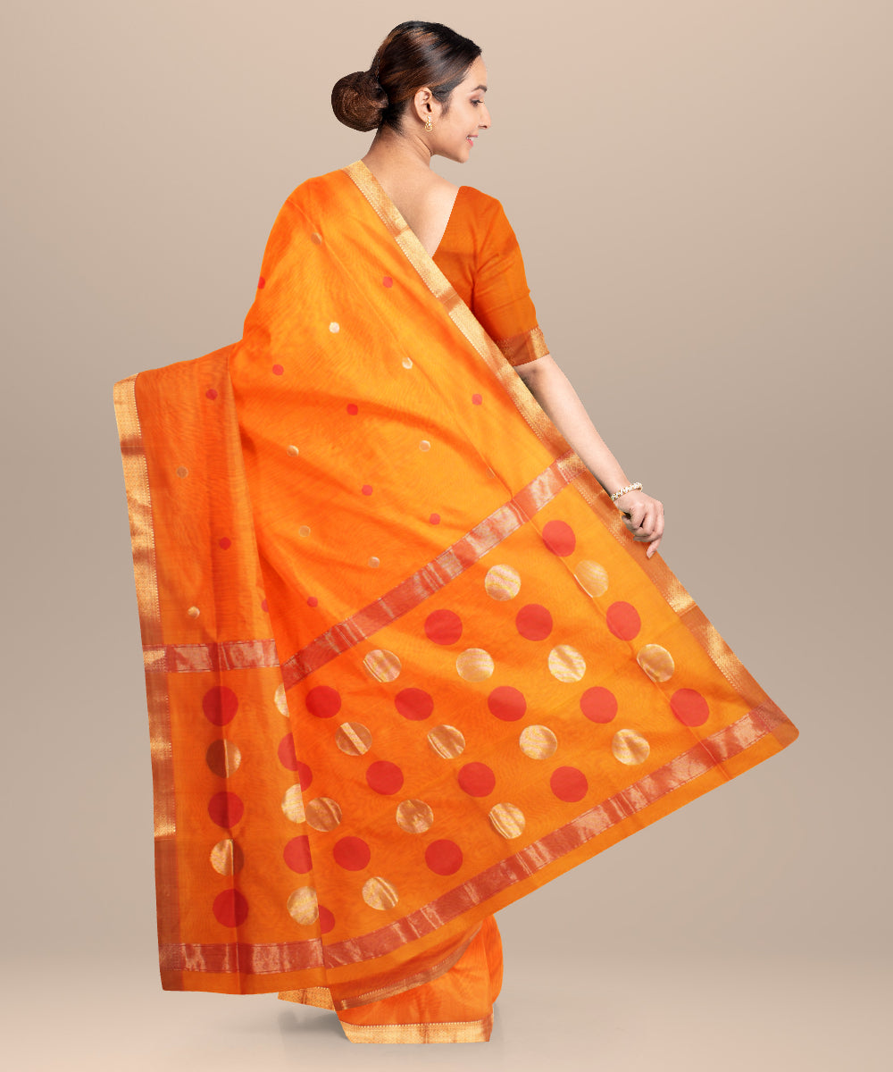 Mustard red maheshwari handloom cotton silk saree