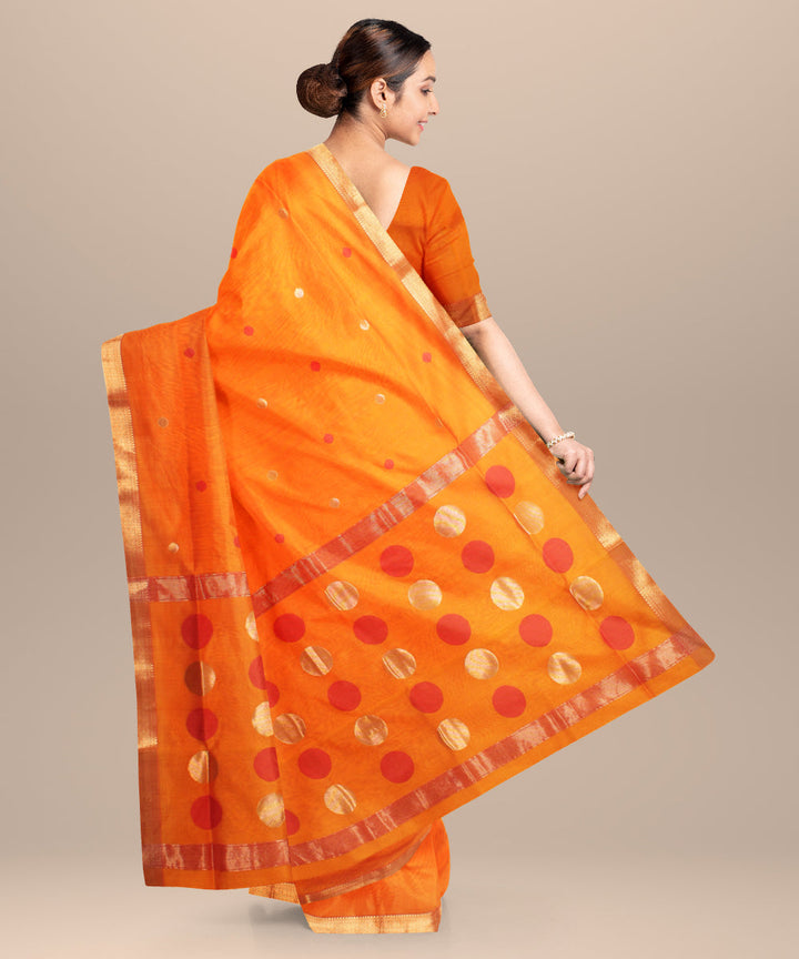 Mustard red maheshwari handloom cotton silk saree