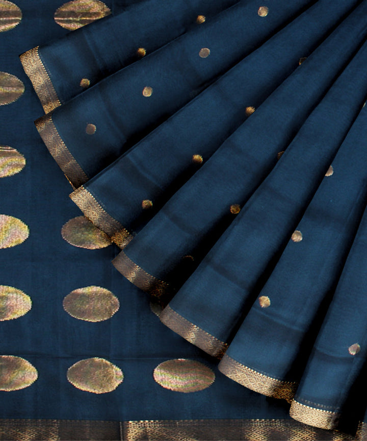 Deep blue maheshwari handloom cotton silk saree