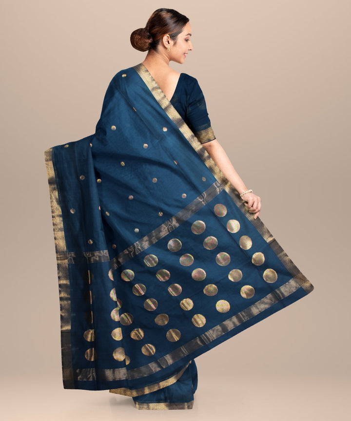 Deep blue maheshwari handloom cotton silk saree