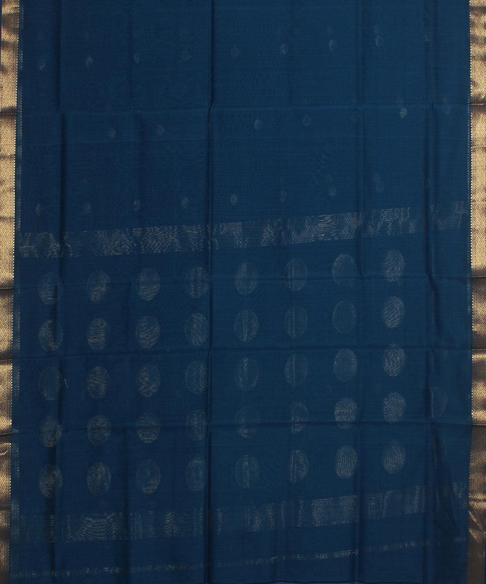 Deep blue maheshwari handloom cotton silk saree