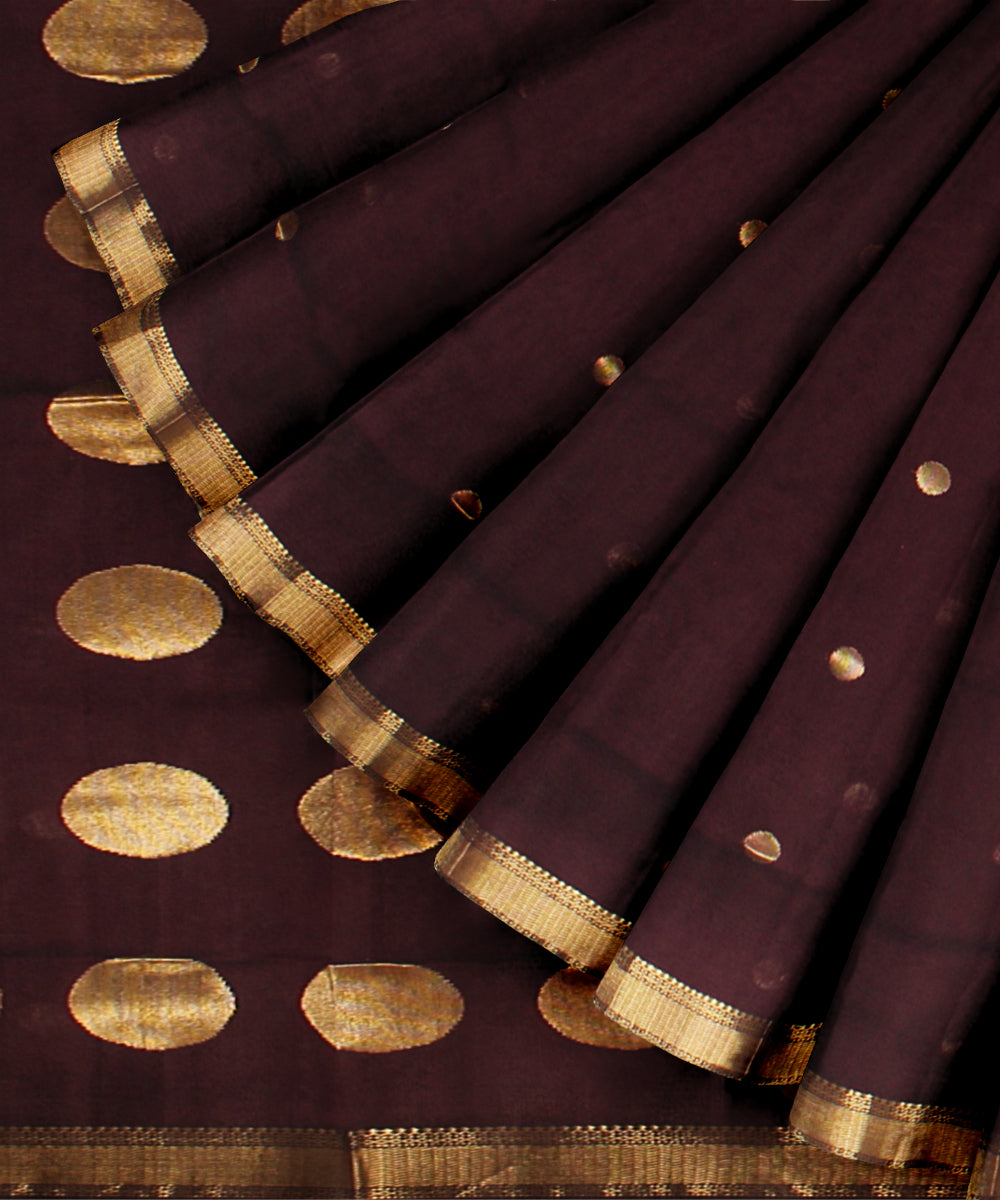 Brown maheshwari handloom cotton silk saree
