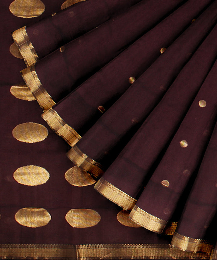 Brown maheshwari handloom cotton silk saree