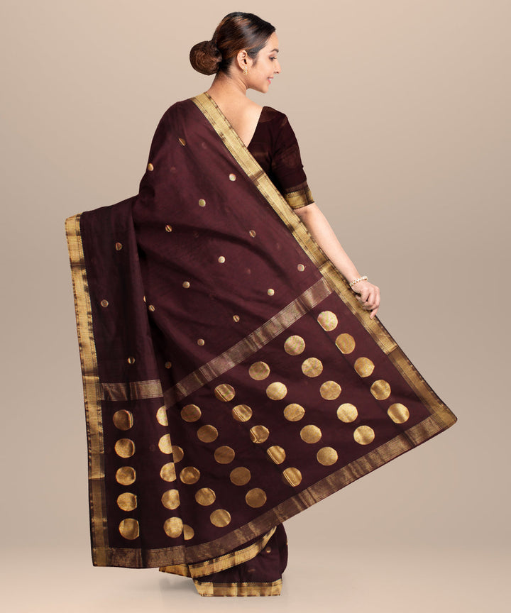 Brown maheshwari handloom cotton silk saree