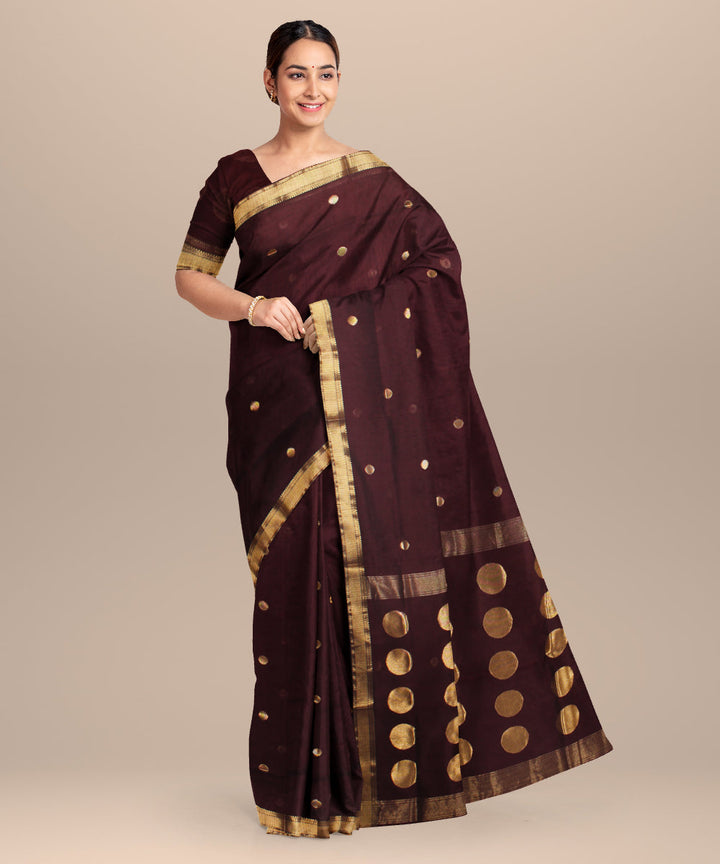 Brown maheshwari handloom cotton silk saree