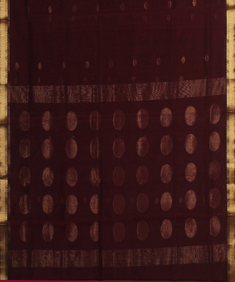 Brown maheshwari handloom cotton silk saree