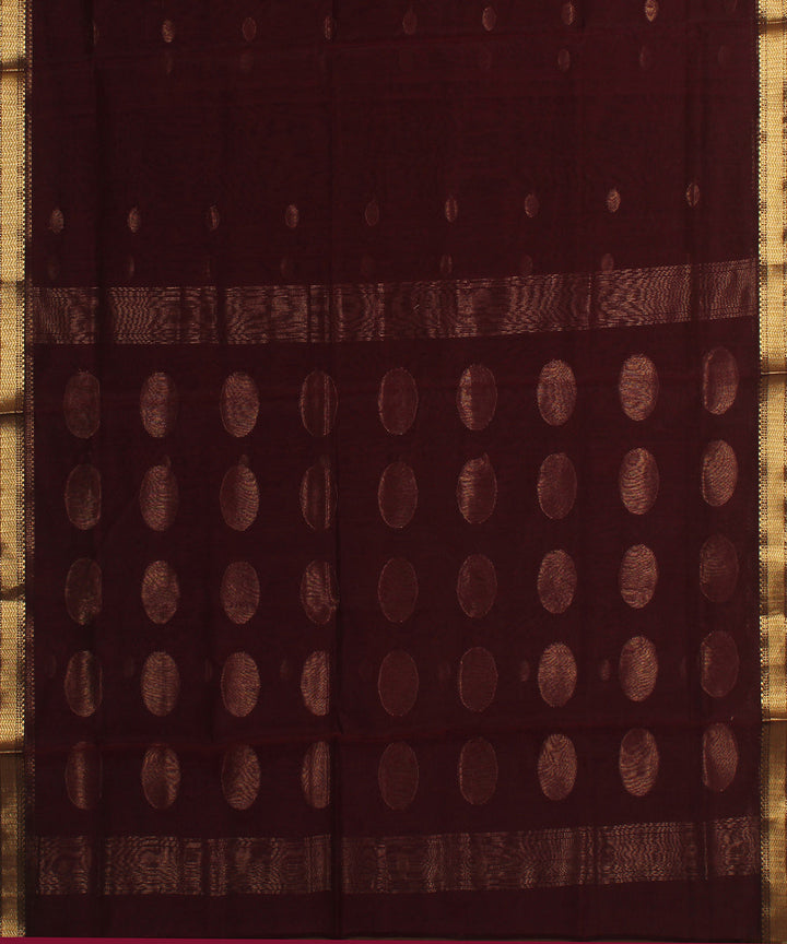 Brown maheshwari handloom cotton silk saree