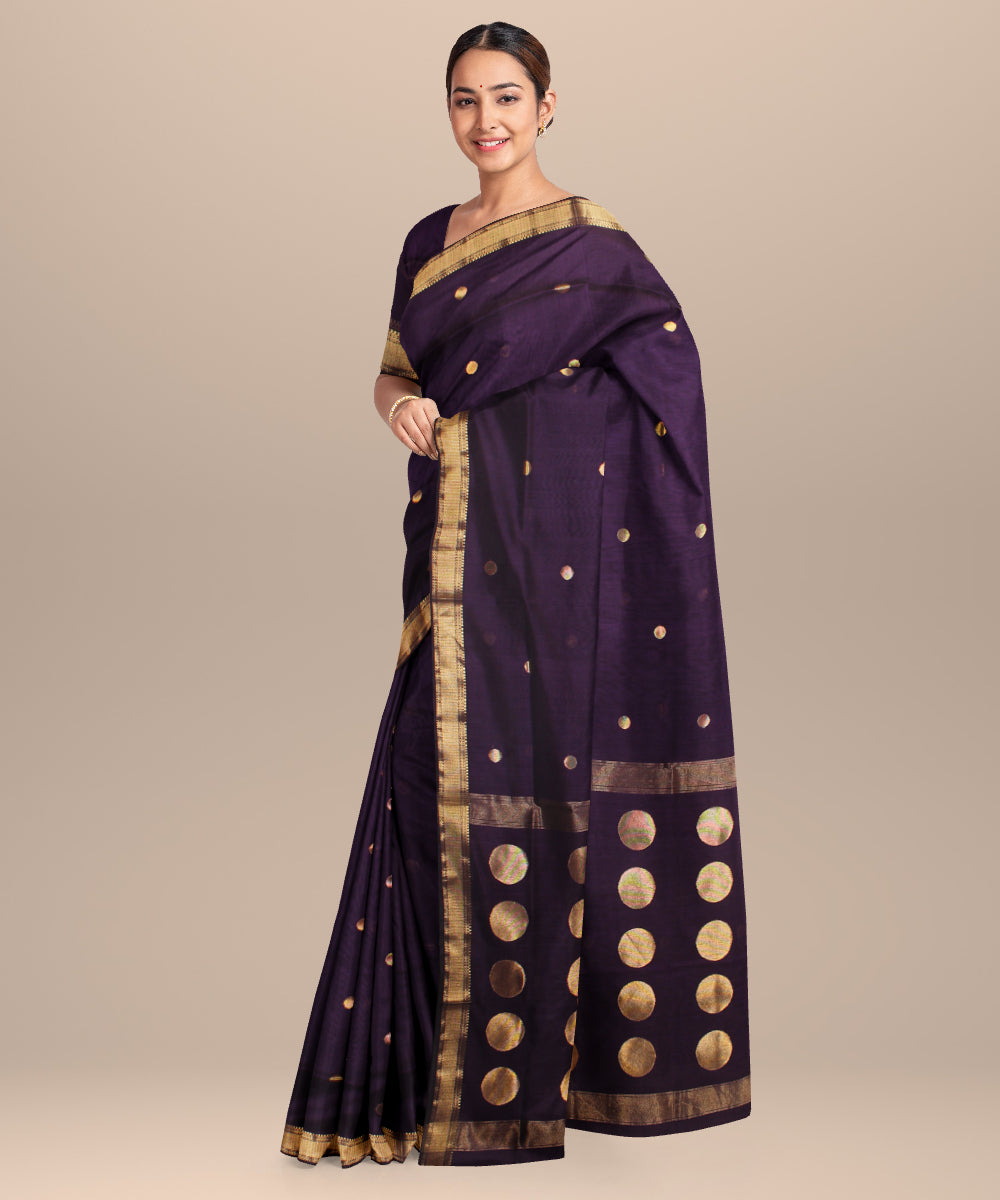 Violet maheshwari hand loom cotton silk saree