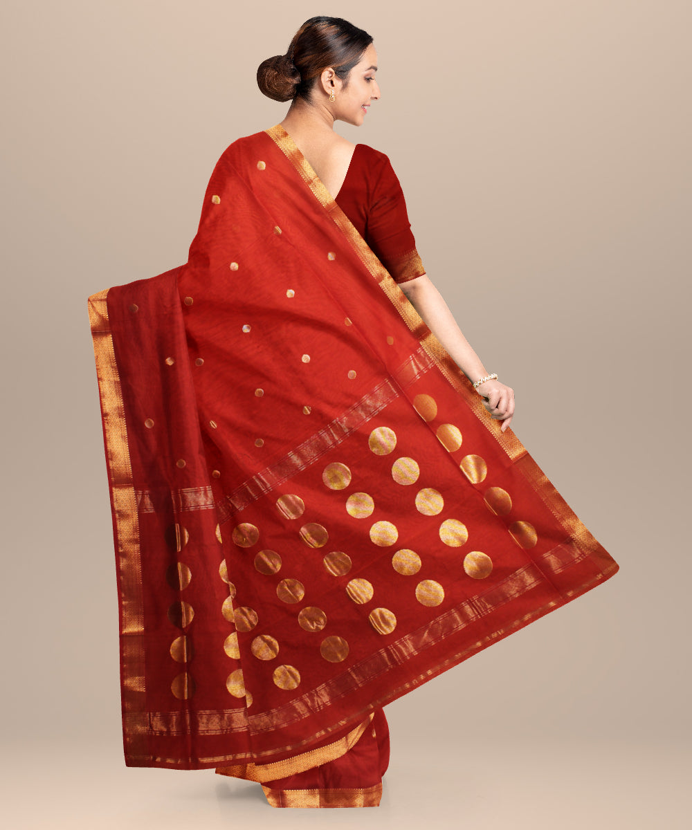 Red maheshwari hand loom cotton silk saree