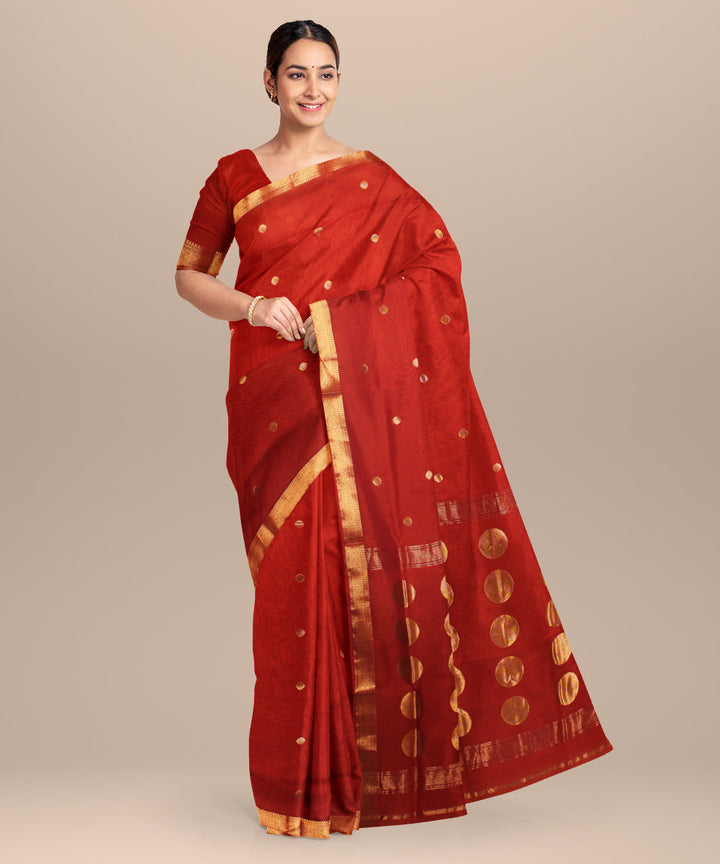Red maheshwari hand loom cotton silk saree