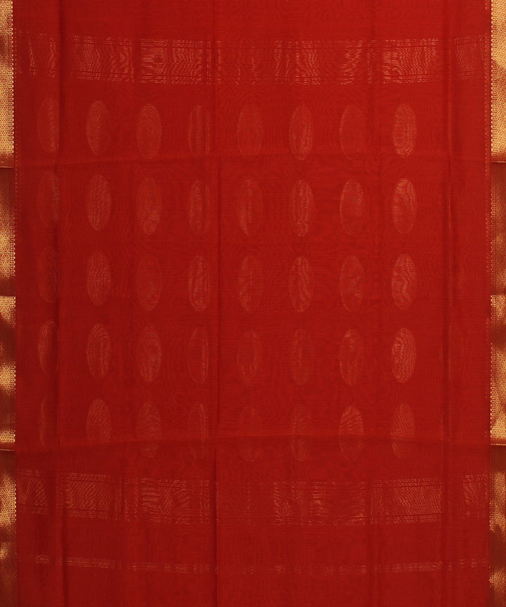 Red maheshwari hand loom cotton silk saree