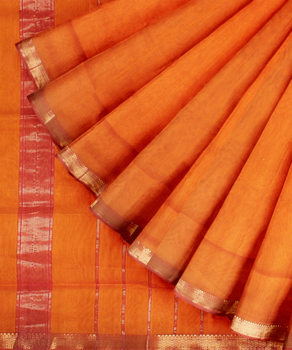 Mustard red handloom maheshwari cotton silk saree