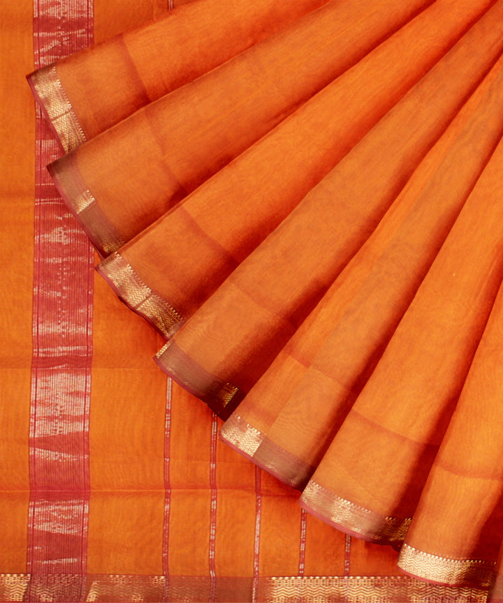 Mustard red handloom maheshwari cotton silk saree