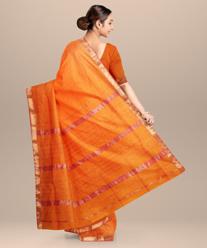 Mustard red handloom maheshwari cotton silk saree
