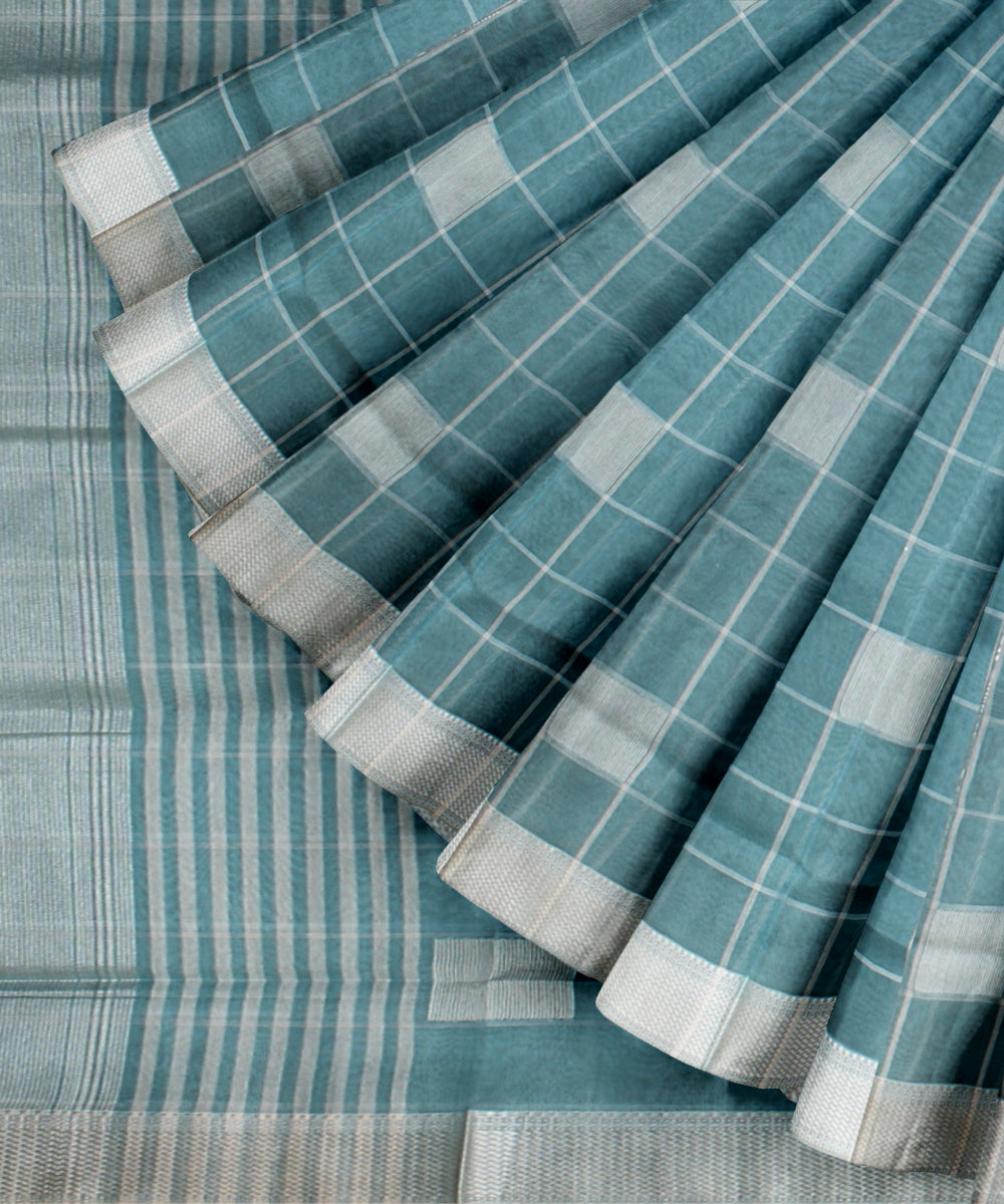 Sea green maheshwari handloom cotton silk saree