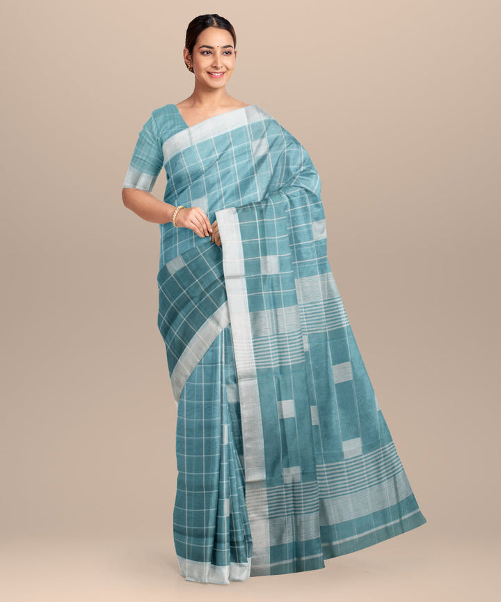 Sea green maheshwari handloom cotton silk saree