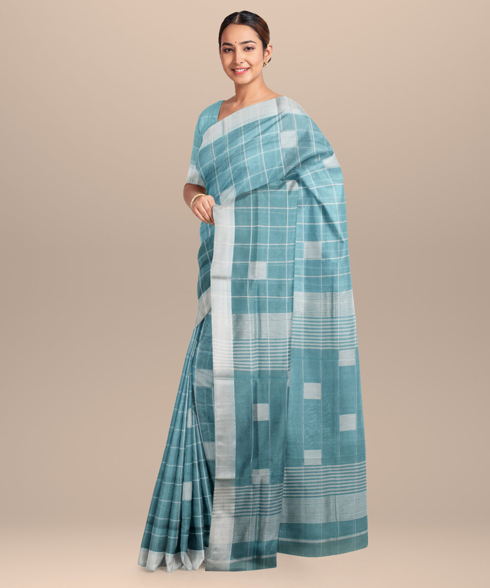 Sea green maheshwari handloom cotton silk saree