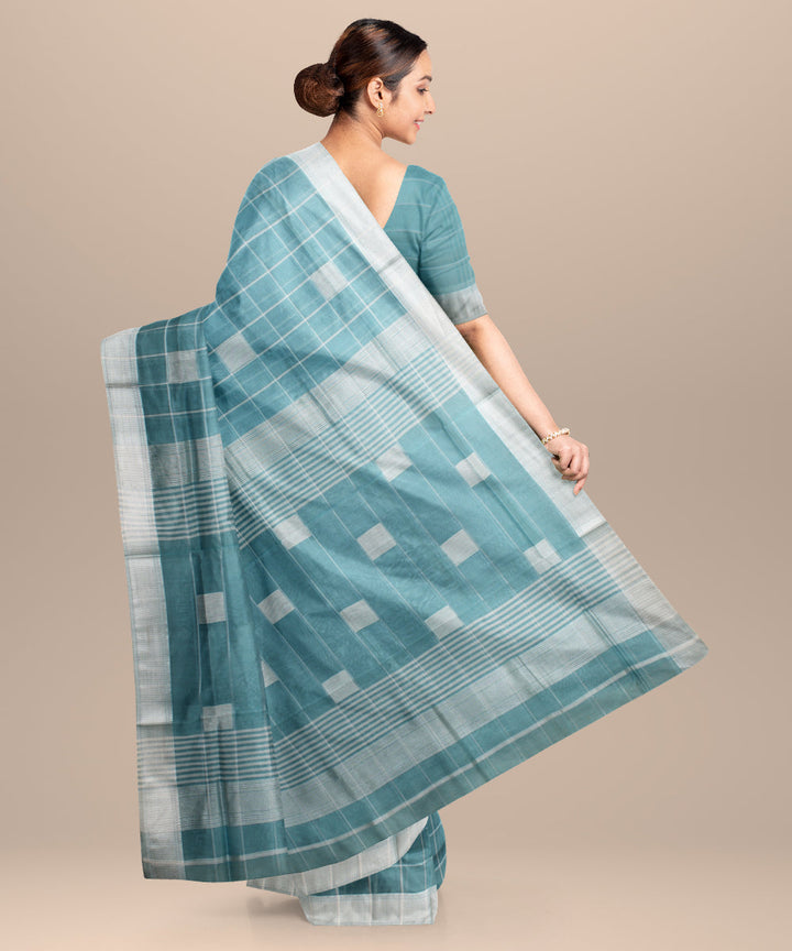 Sea green maheshwari handloom cotton silk saree