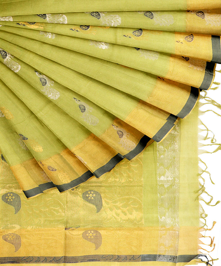 Lime green butta rajahmundry handwoven cotton saree