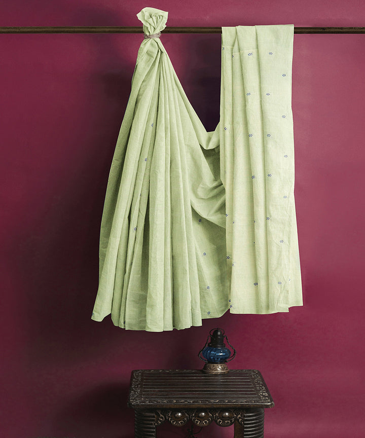 Light olive green butta handwoven rajahmundry cotton saree