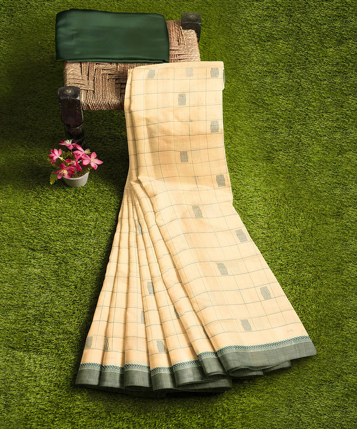 Cream green butta handwoven rajahmundry cotton saree