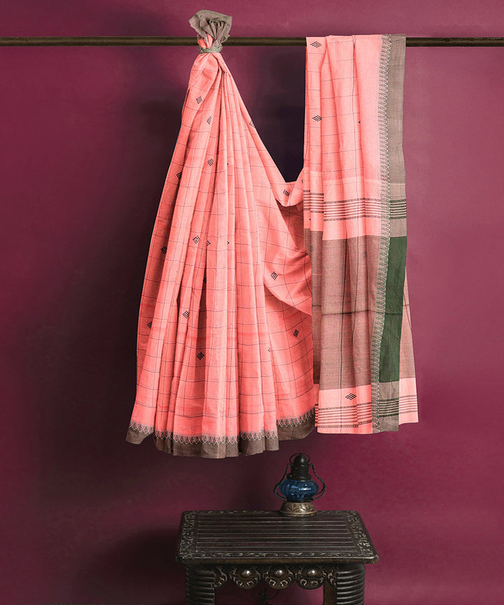 Pink checks butta handwoven rajahmundry cotton saree