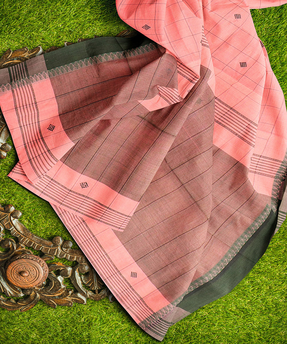 Pink checks butta handwoven rajahmundry cotton saree