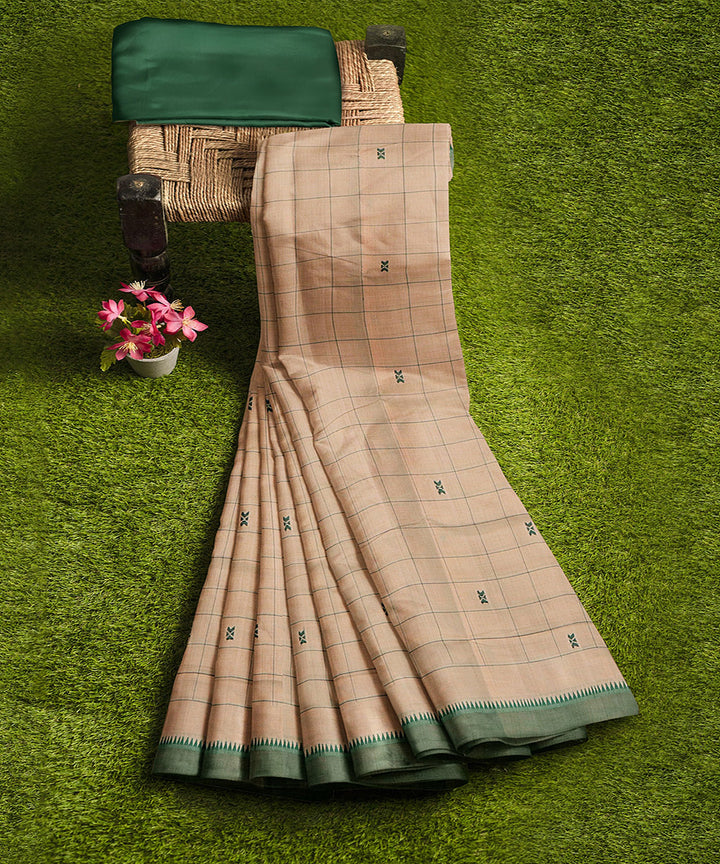 Brown checks butta handwoven rajahmundry cotton saree