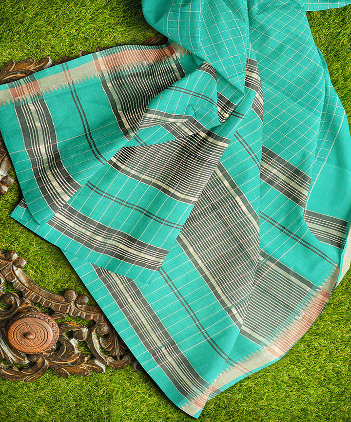 Sea green checks handwoven rajahmundry cotton saree