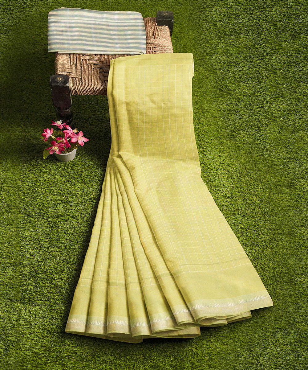 Light green checks handwoven rajahmundry cotton saree