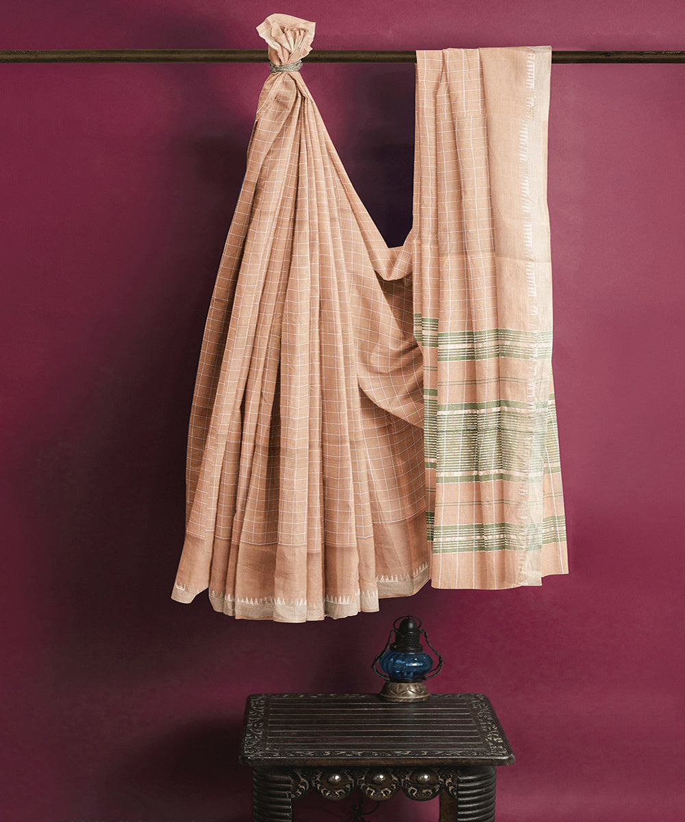 Brown checks handwoven rajahmundry cotton saree