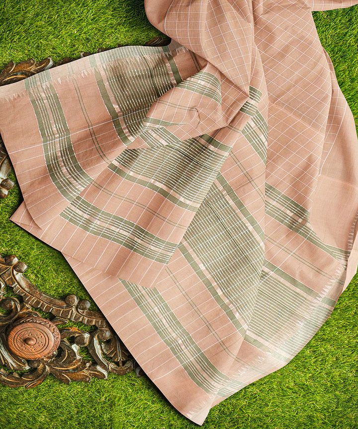 Brown checks handwoven rajahmundry cotton saree