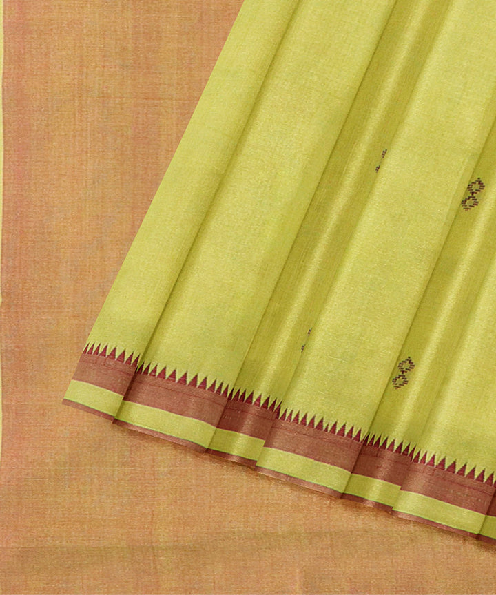 Lime green pink plain butta handwoven rajahmundry cotton saree