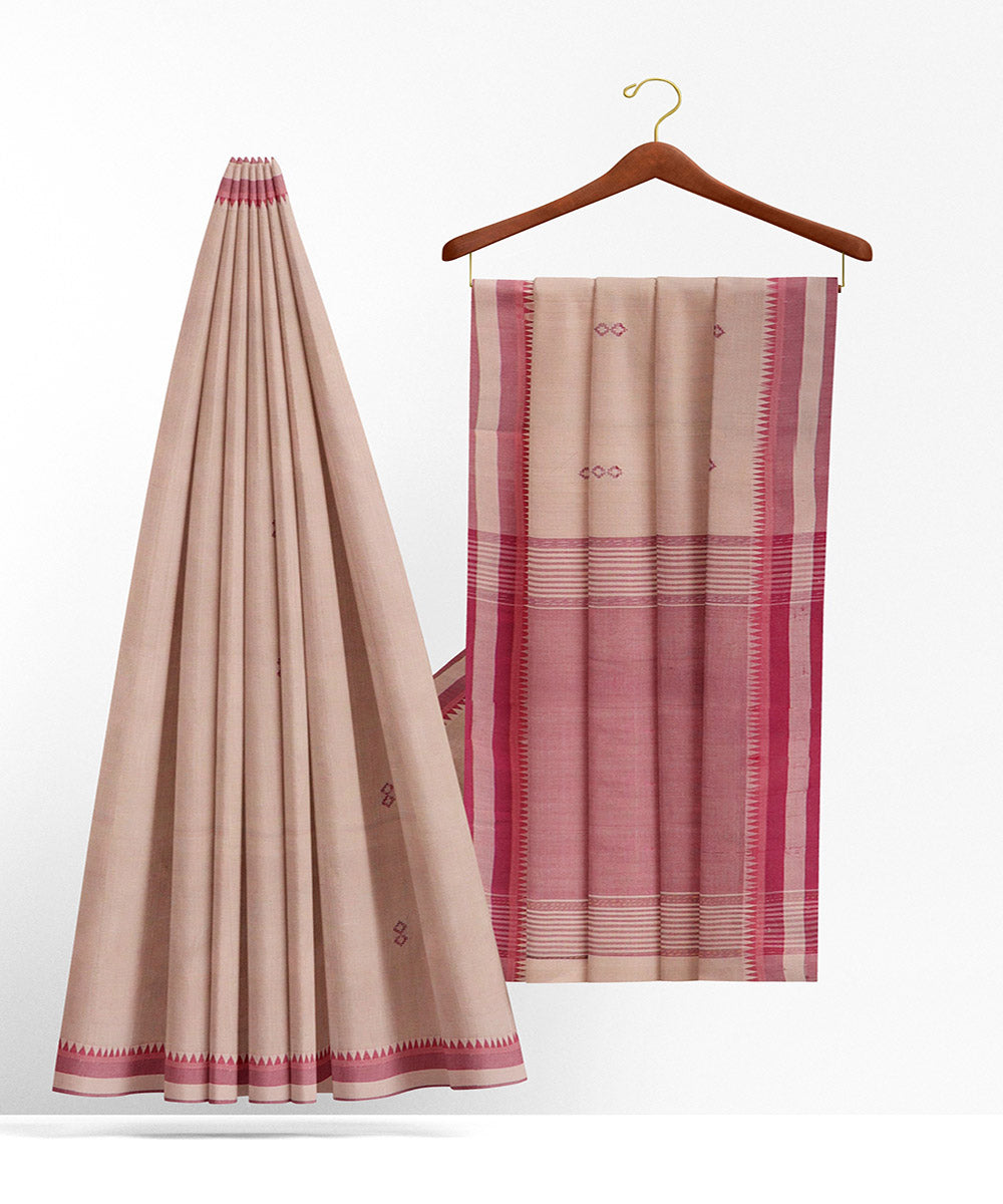 Tan brown plain butta handwoven rajahmundry cotton saree