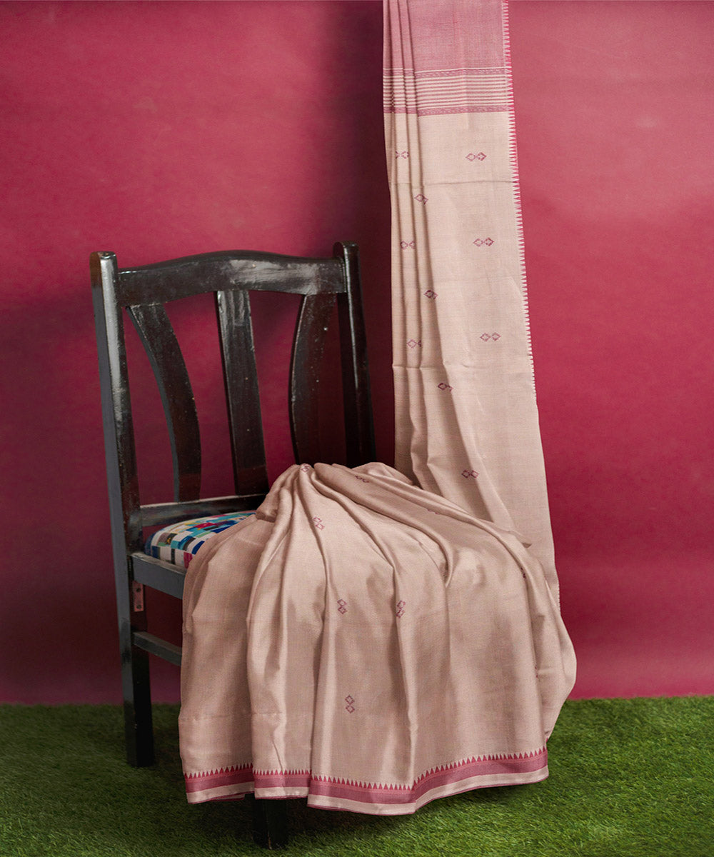 Tan brown plain butta handwoven rajahmundry cotton saree