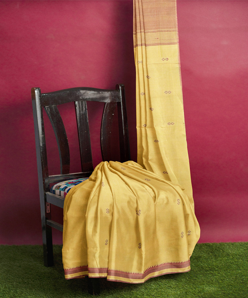 Yellow red plain butta handwoven rajahmundry cotton saree